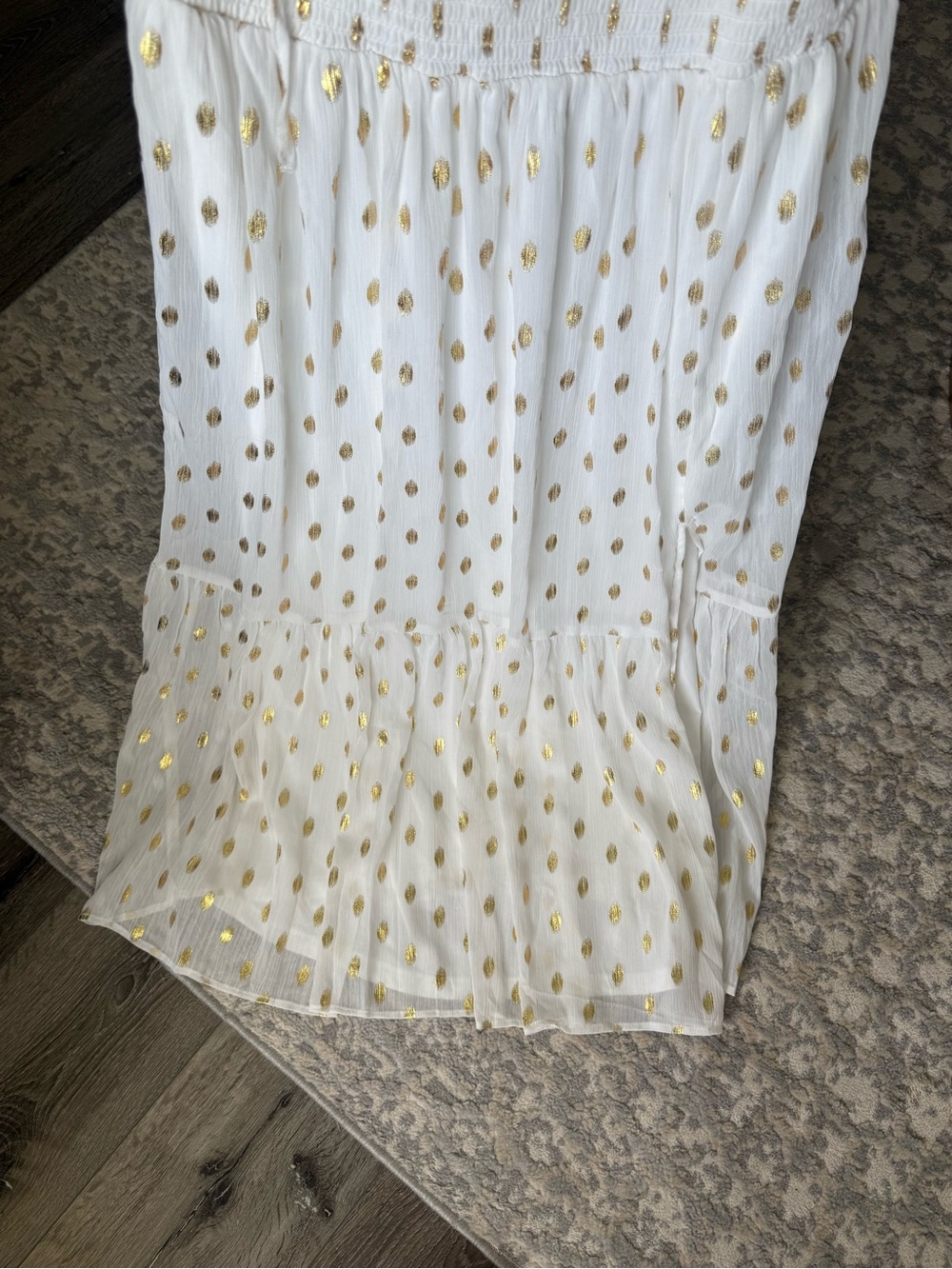 Lulu's Cause to Celebrate White and Gold Dot Ruffled Tiered Midi Dress - Picture 5 of 12